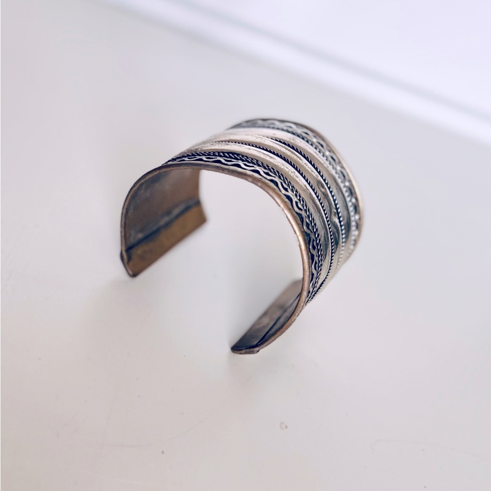 Vintage 3” Boho Silver-Toned Cuff Bracelet - Picture 10 of 14